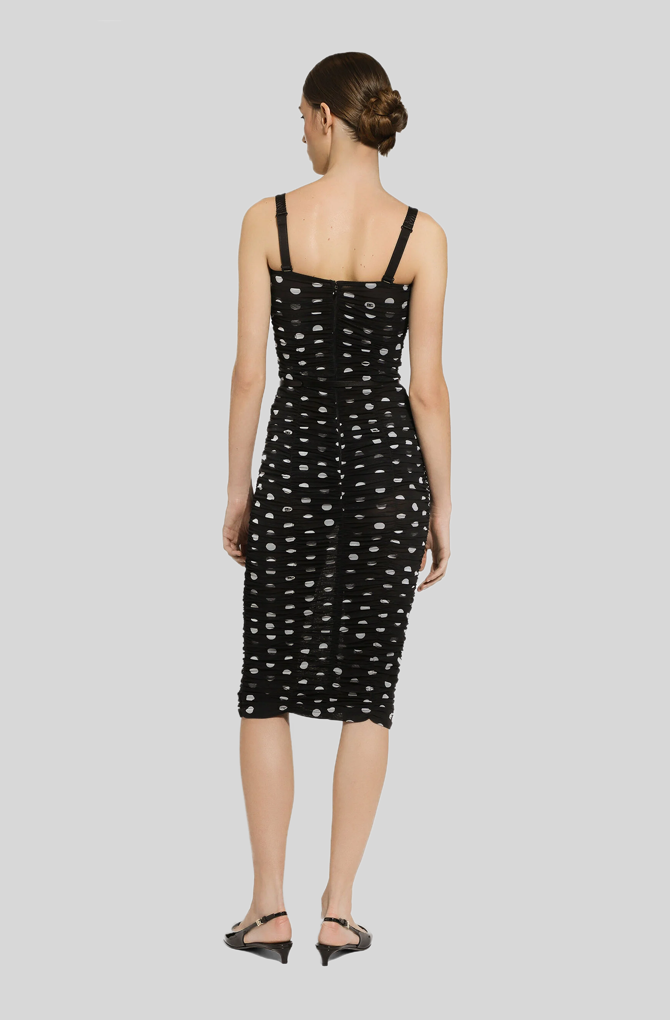 TULLE CALF-LENGTH SHEATH DRESS IN POLKA-DOT PRINT