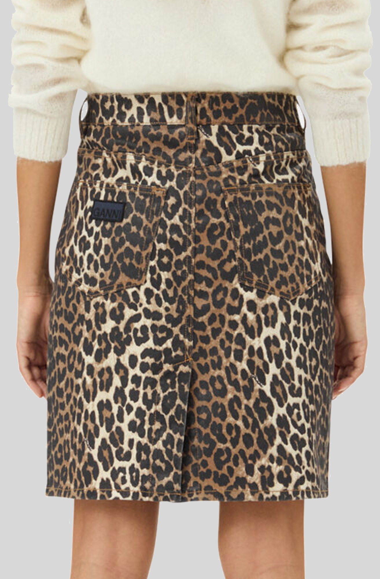 LEOPARD FOIL PRINT DENIM SKIRT