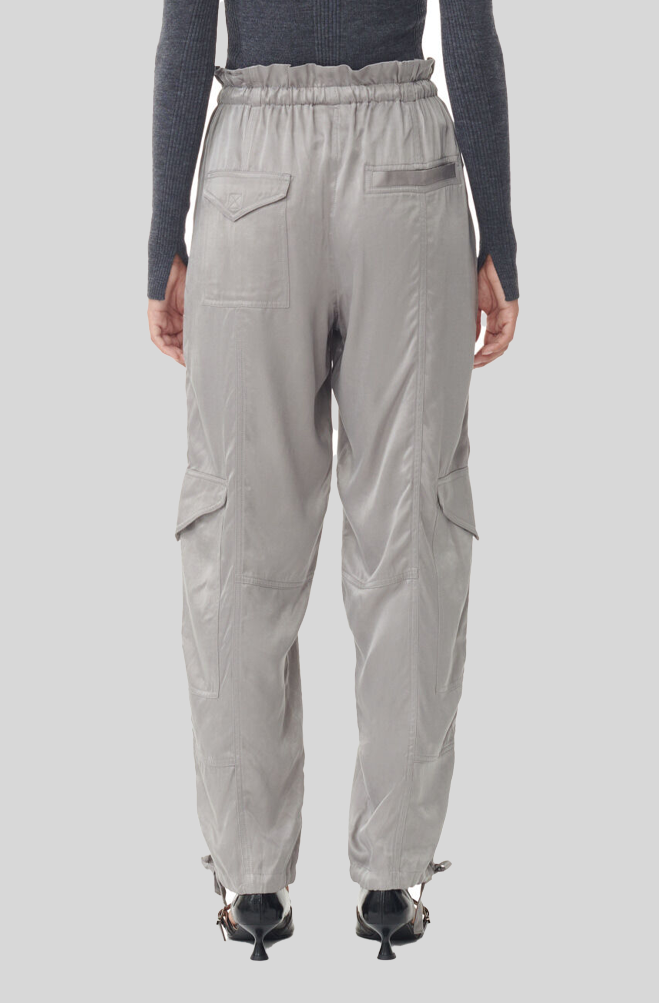 GREY WASHED SATIN TROUSERS