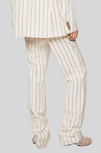 STRIPED MID-RISE STRAIGHT LEG TROUSERS