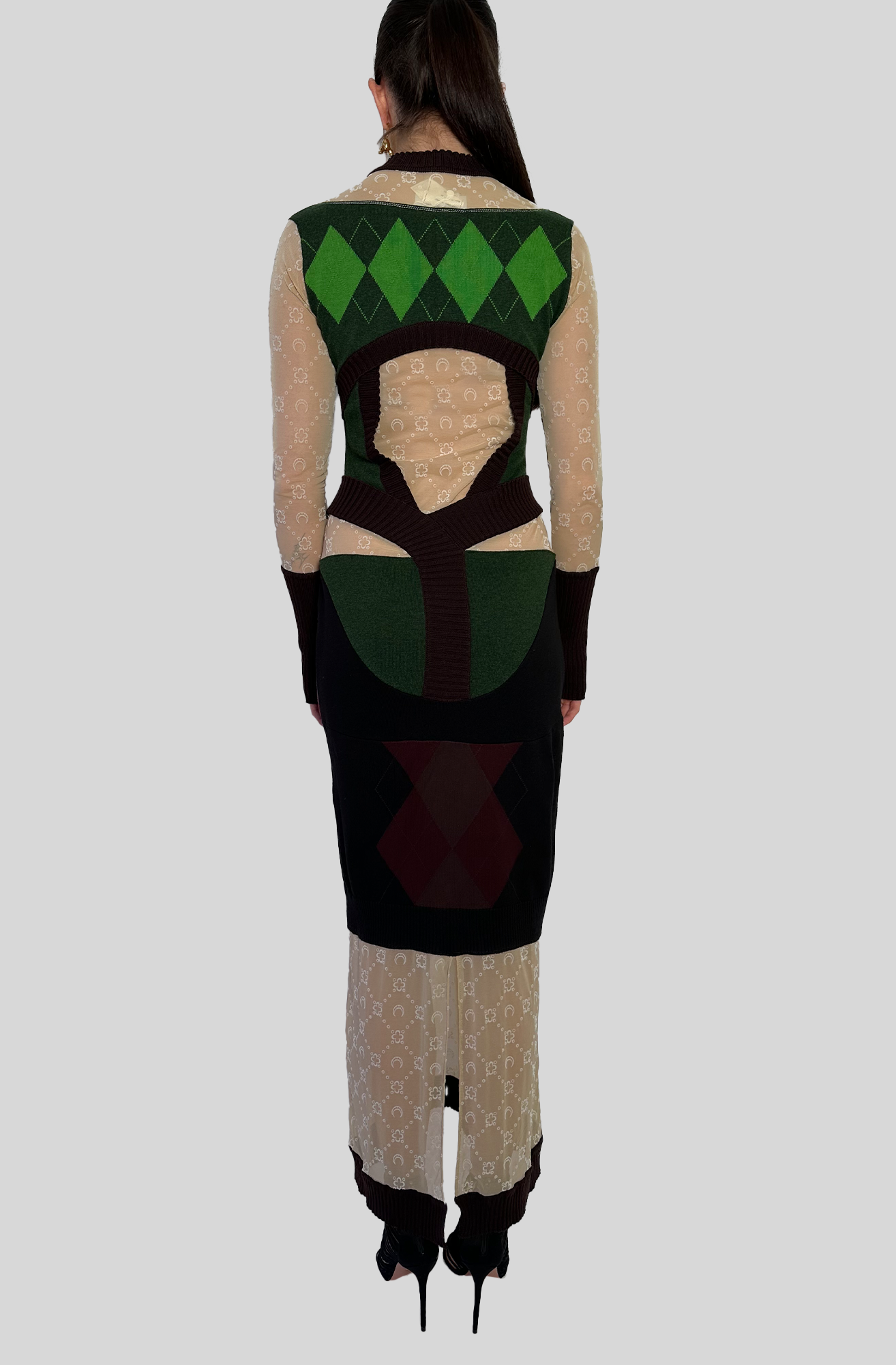 REGENERATED LOZENGE KNIT FITTED DRESS