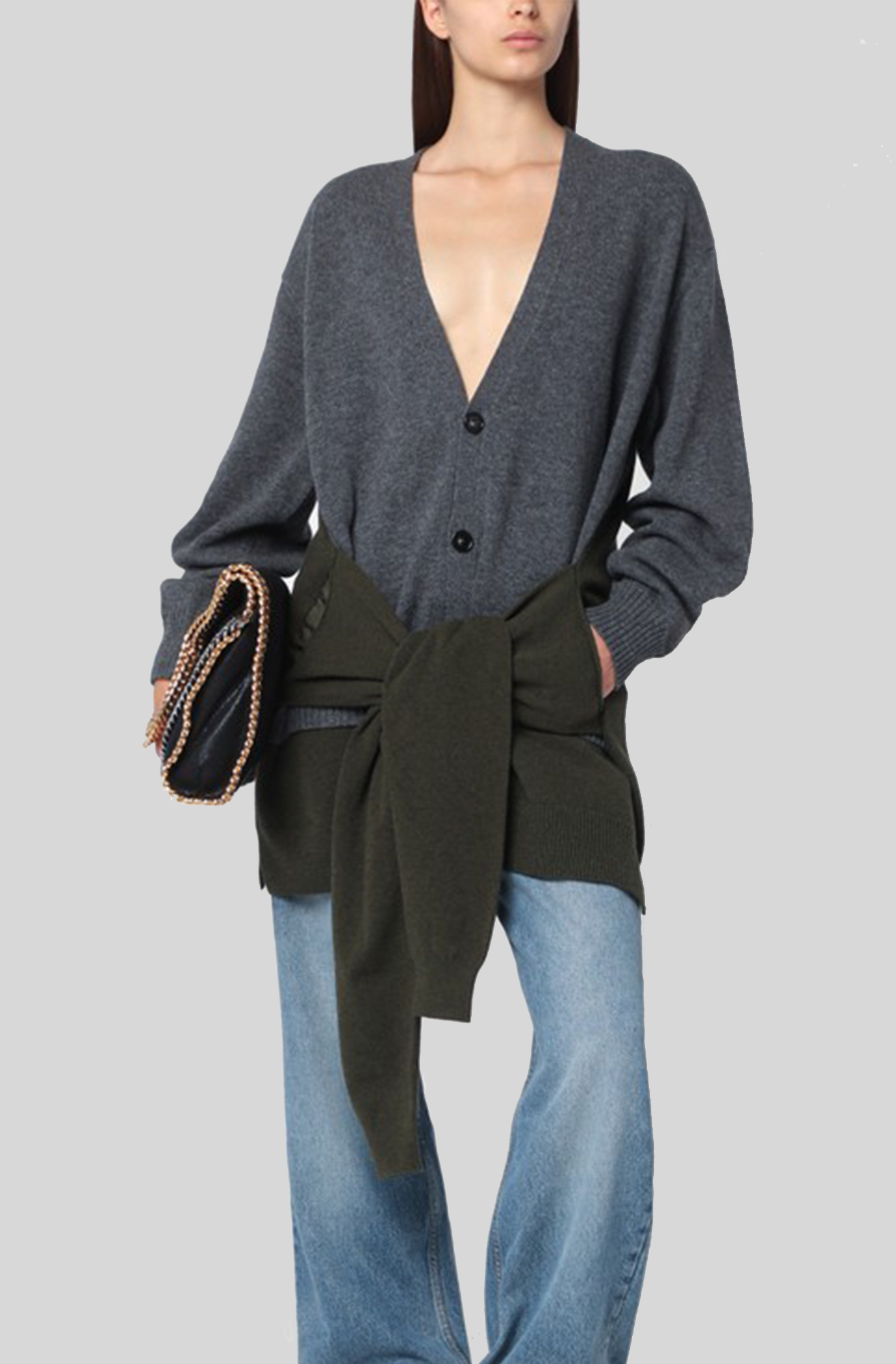 DOUBLE SLEEVE MIXED WOOL CARDIGAN