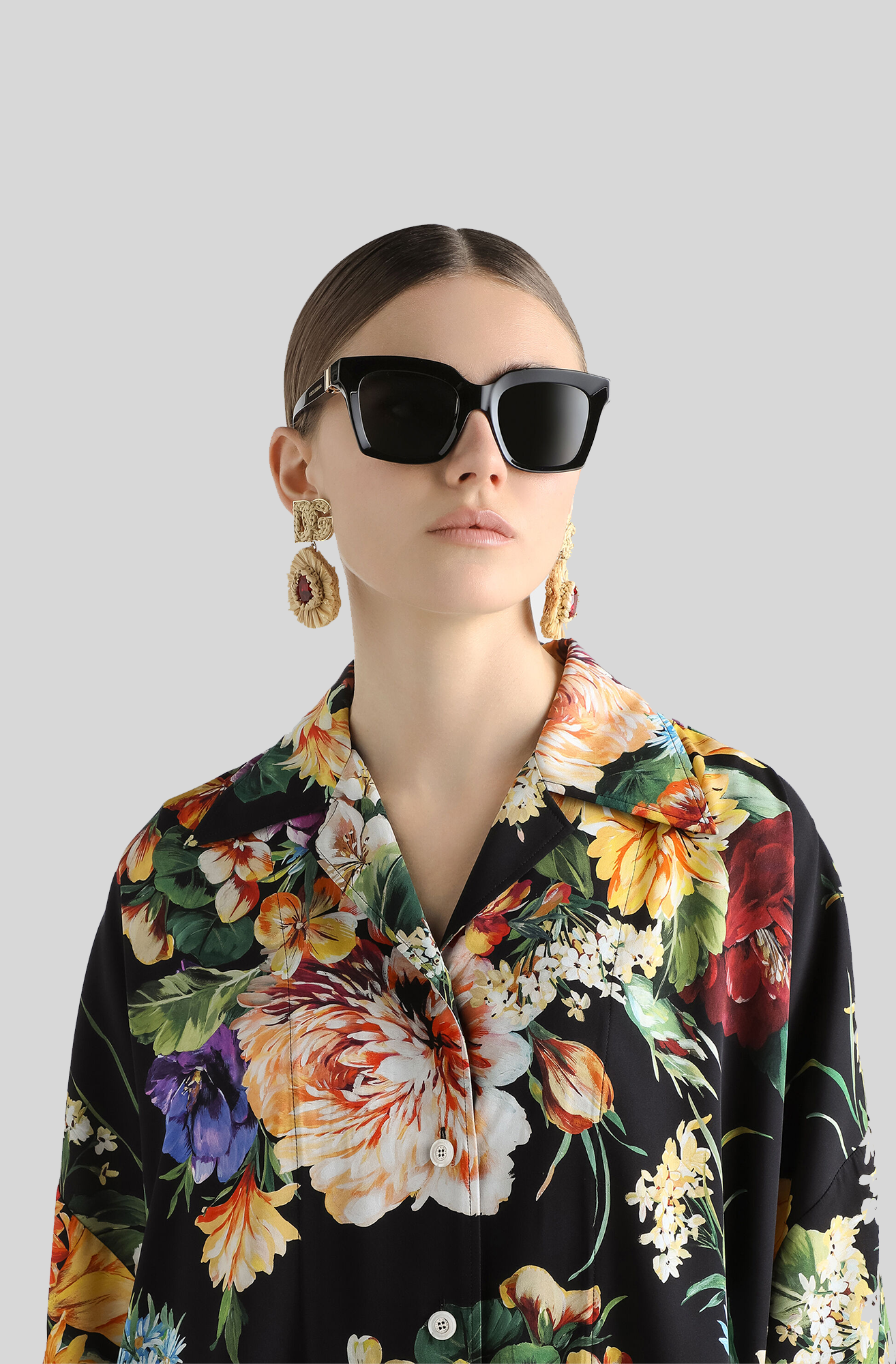 FLOWER BOUQUET-PRINT CHARMEUSE SHIRT