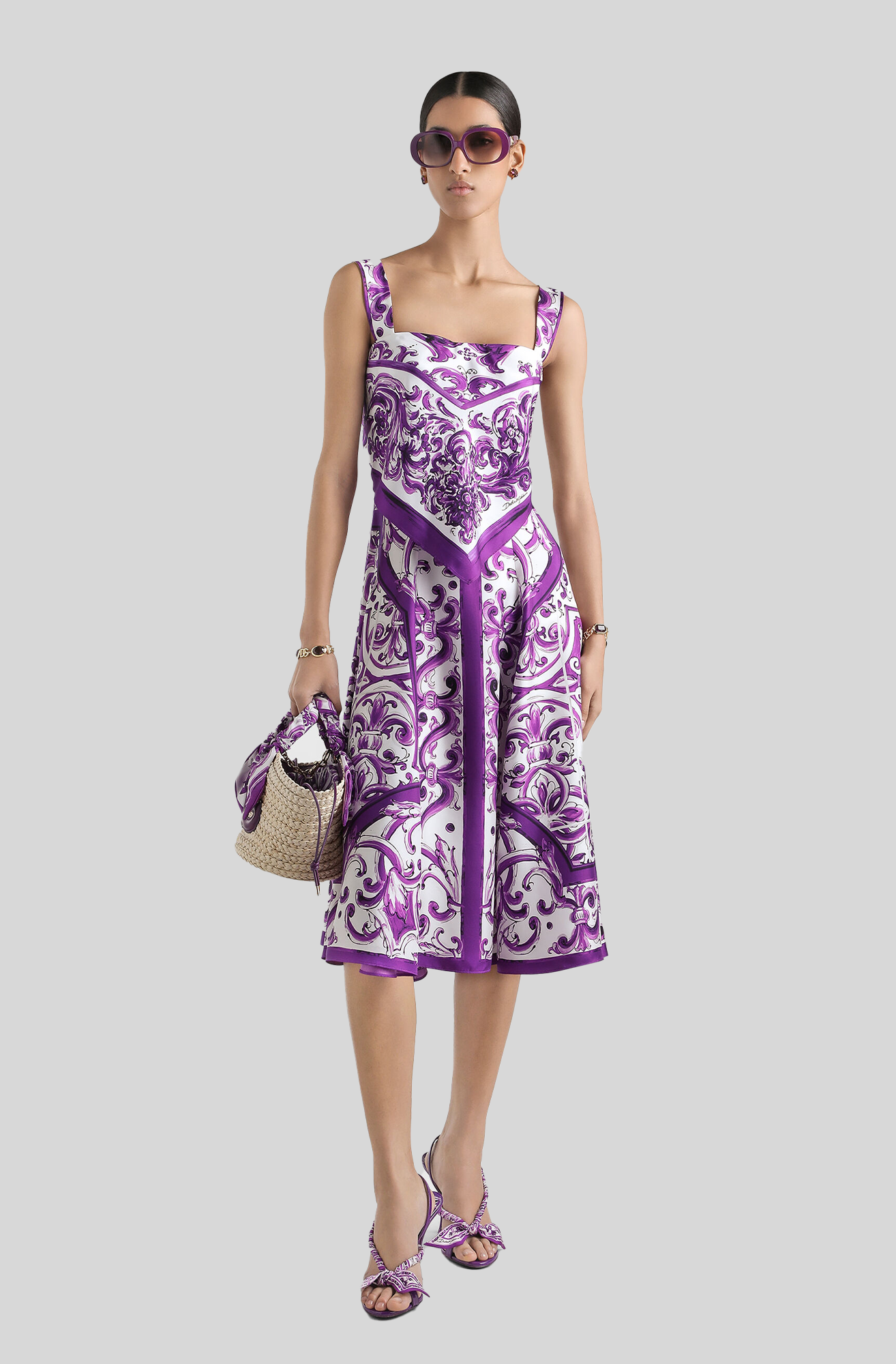 MAJOLICA-PRINT SILK TWILL DRESS