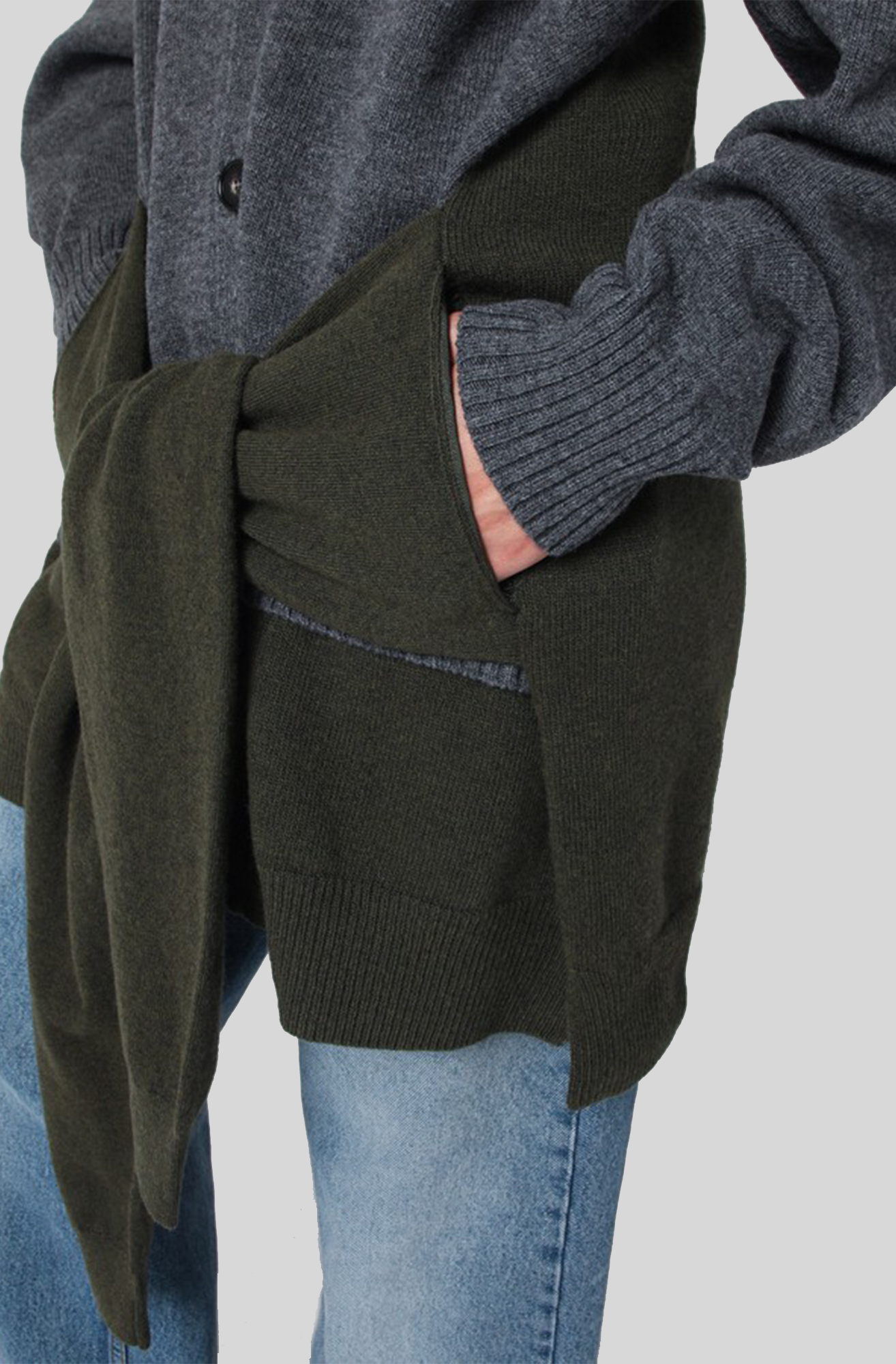 DOUBLE SLEEVE MIXED WOOL CARDIGAN