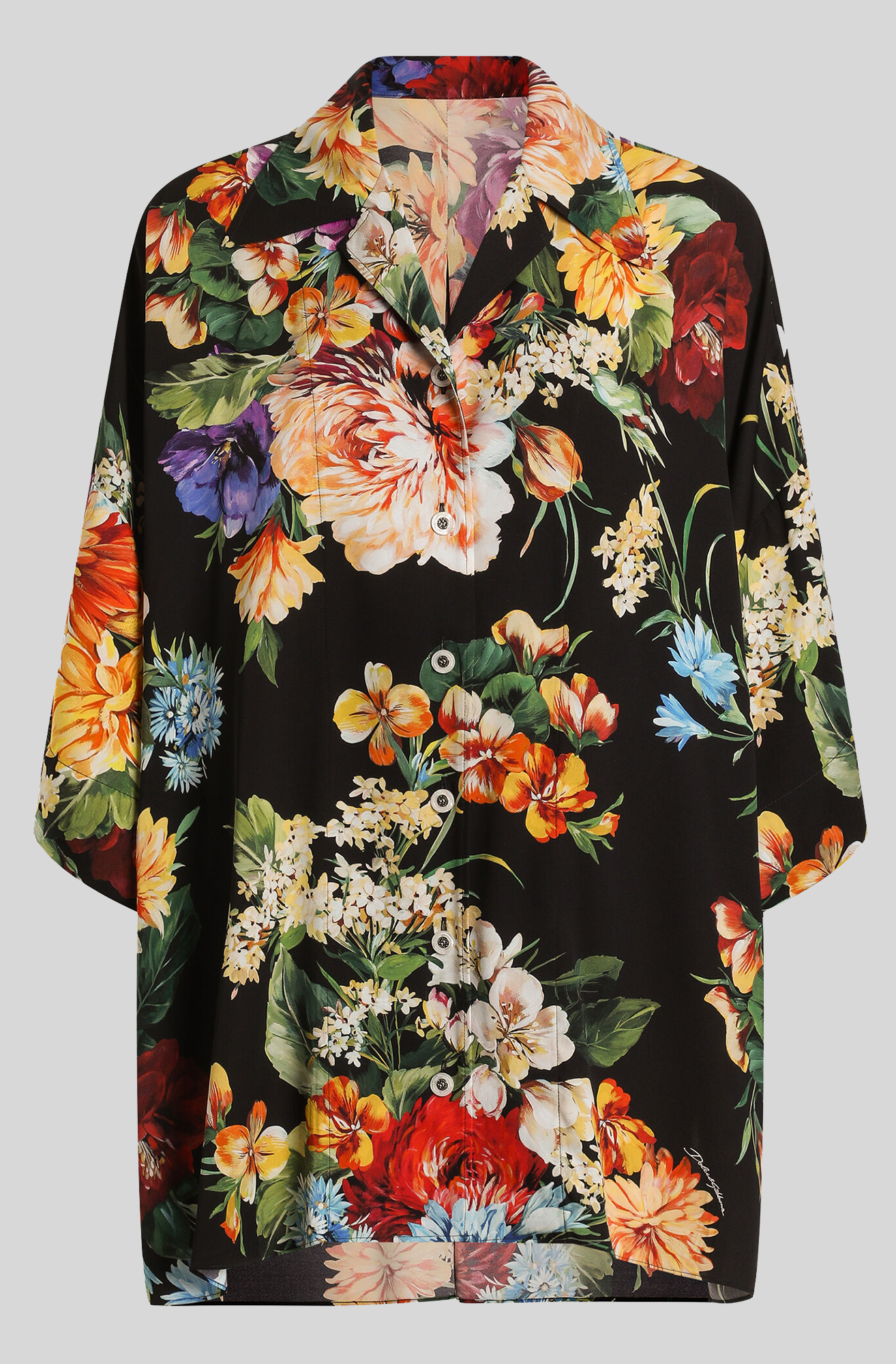 FLOWER BOUQUET-PRINT CHARMEUSE SHIRT