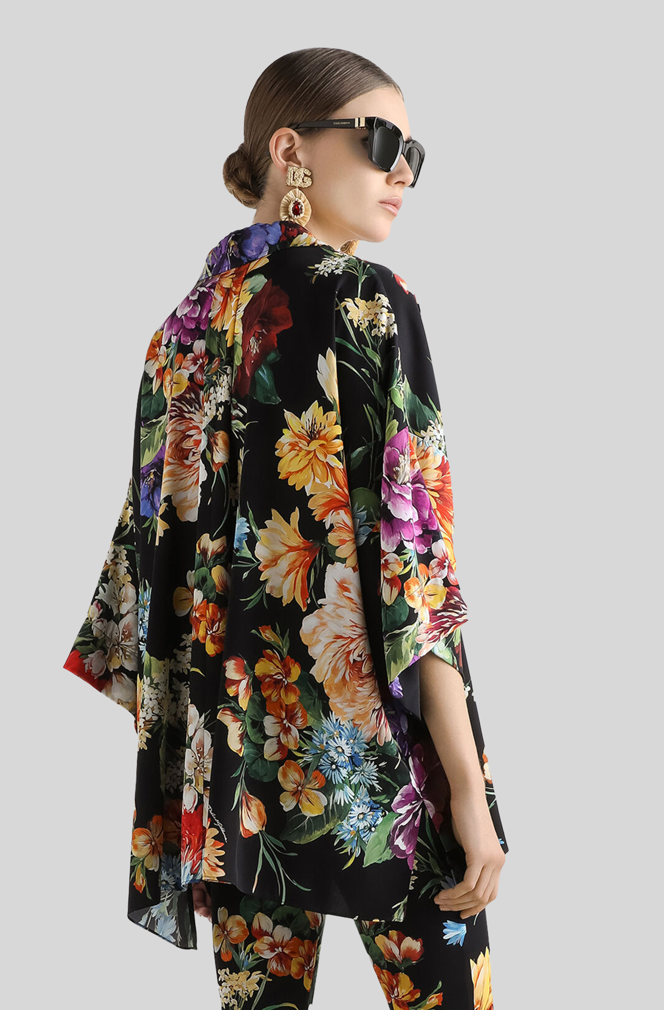 FLOWER BOUQUET-PRINT CHARMEUSE SHIRT