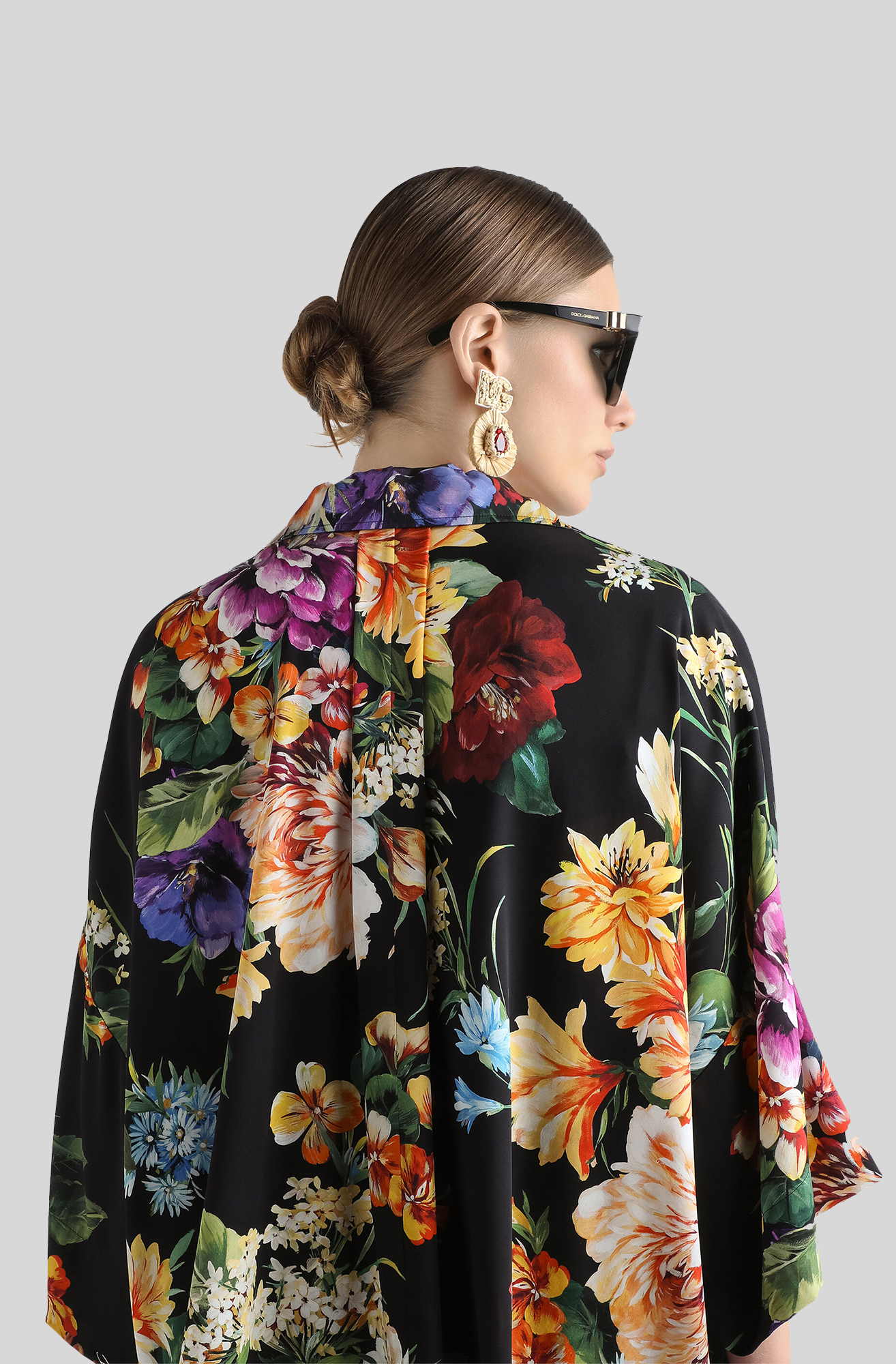 FLOWER BOUQUET-PRINT CHARMEUSE SHIRT