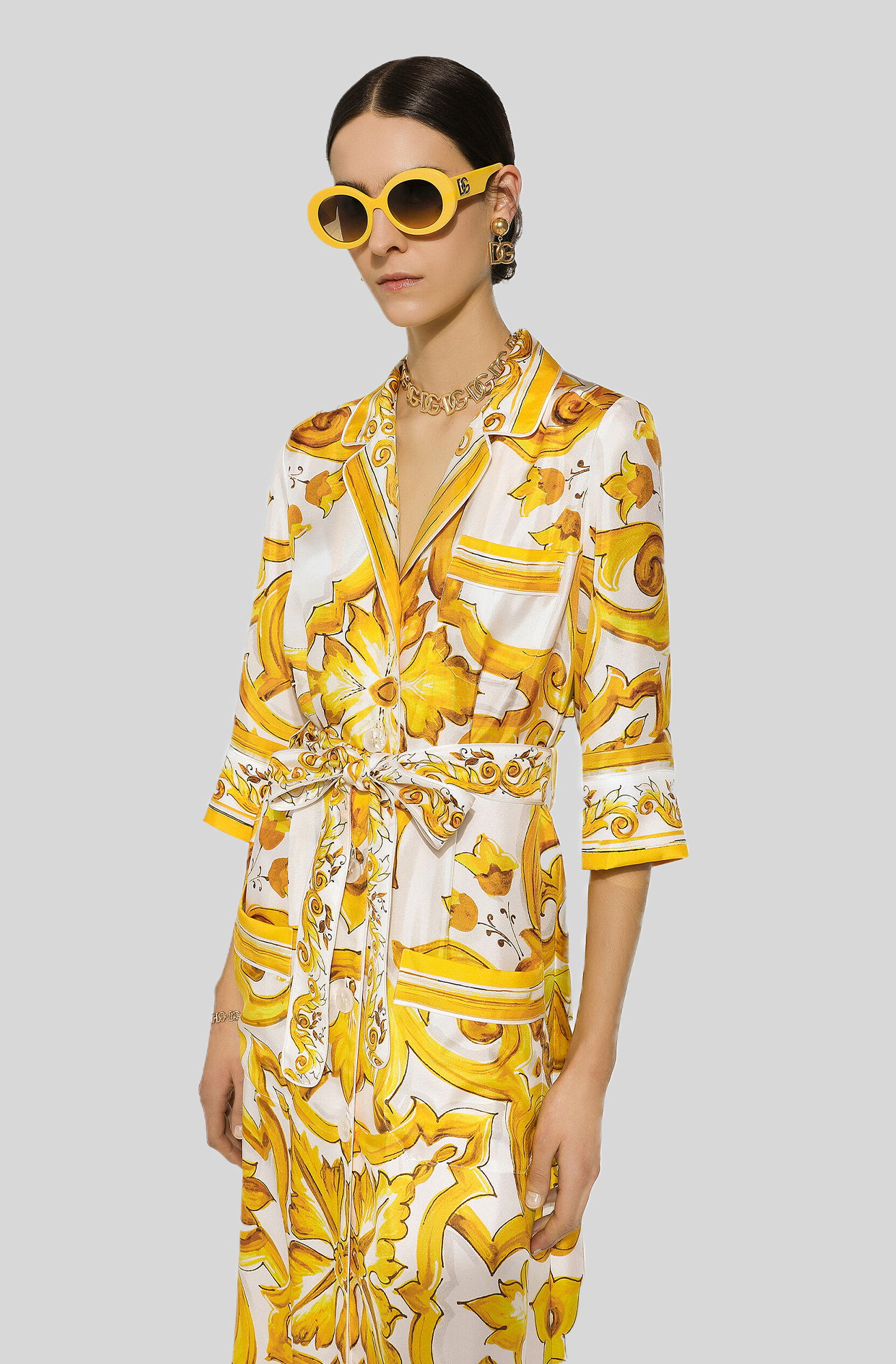 SILK TWILL ROBE WITH MAJOLICA PRINT