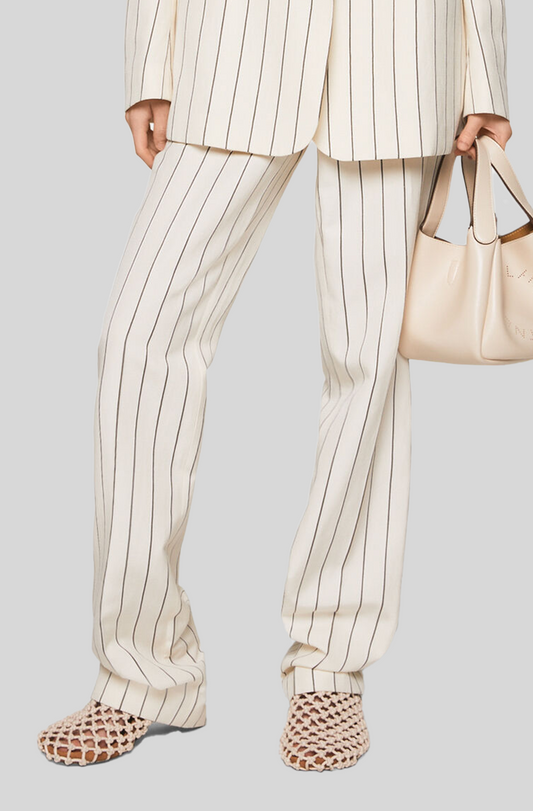 STRIPED MID-RISE STRAIGHT LEG TROUSERS