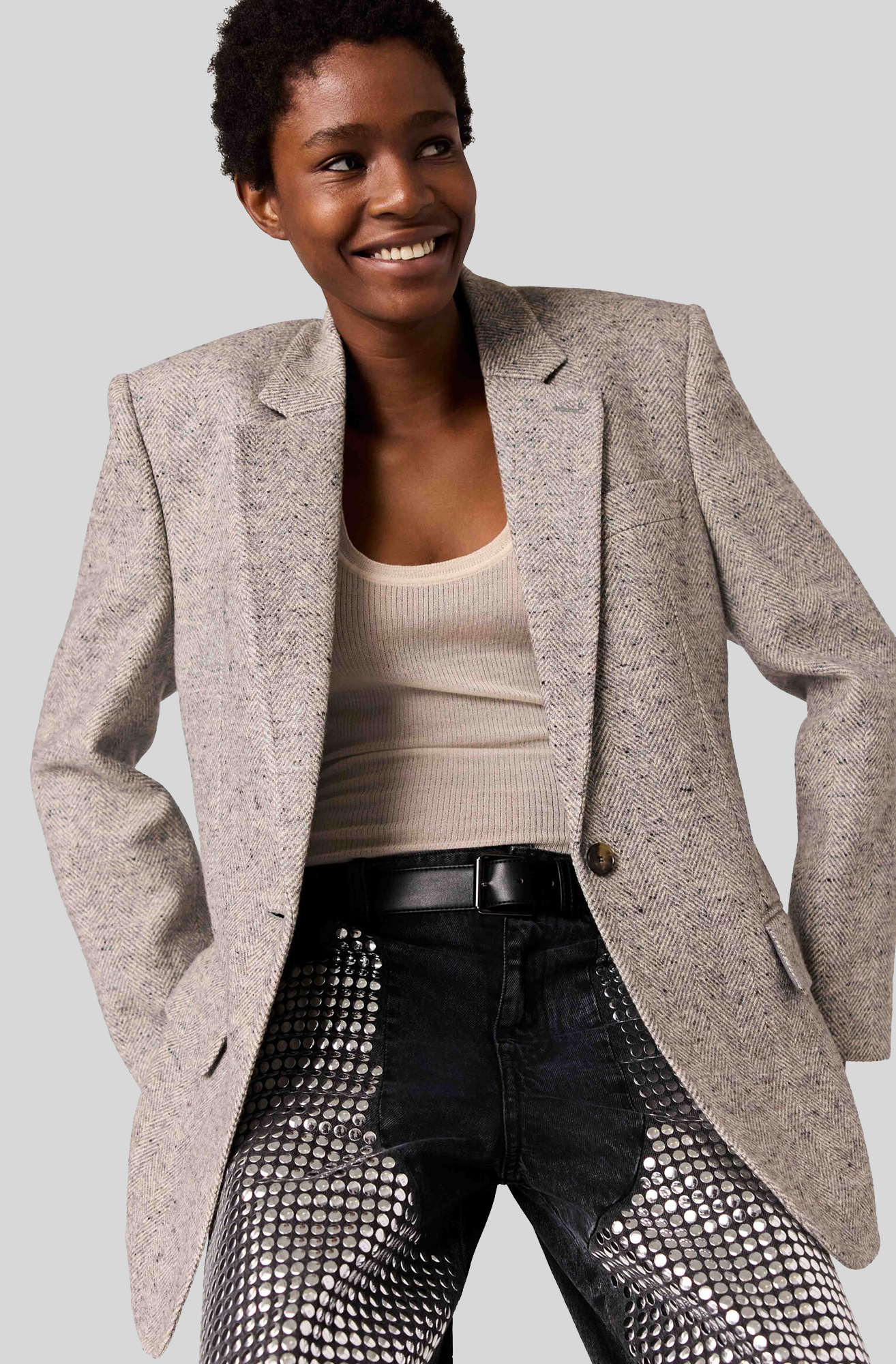 HERRINGBONE SINGLE BREASTED JACKET