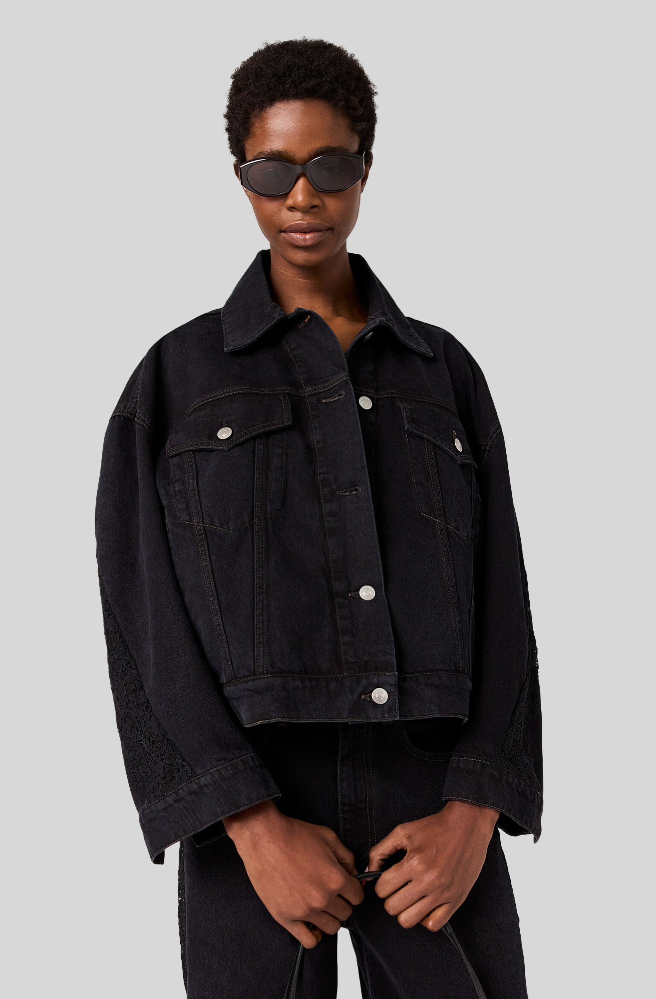 LACE PANELLED DENIM JACKET