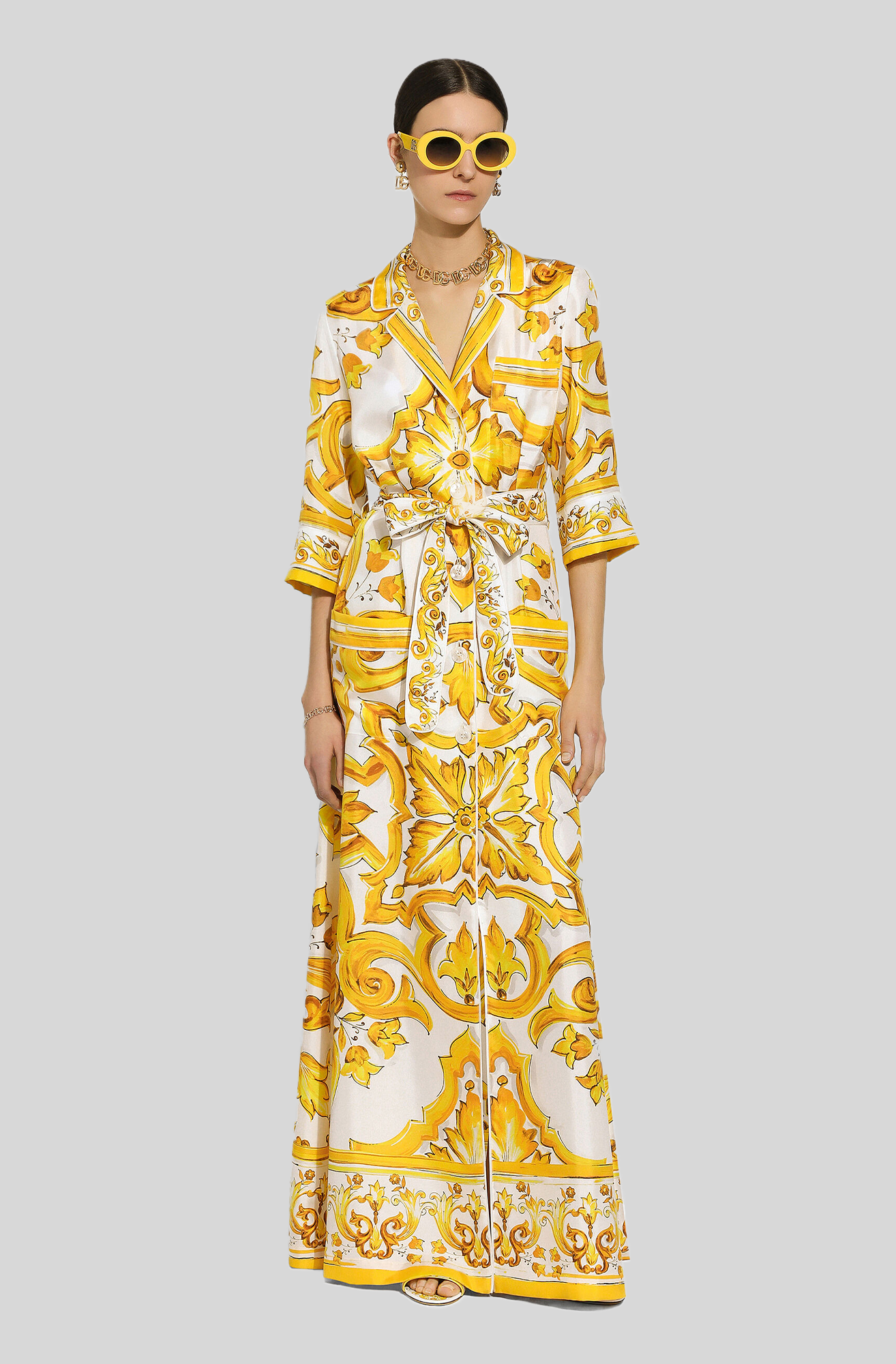 SILK TWILL ROBE WITH MAJOLICA PRINT