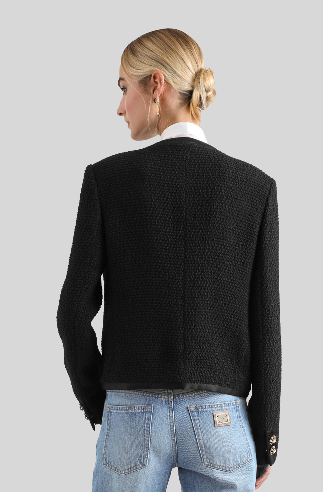 Dolce and Gabbana Cropped Single-Breasted Bouclé Tweed