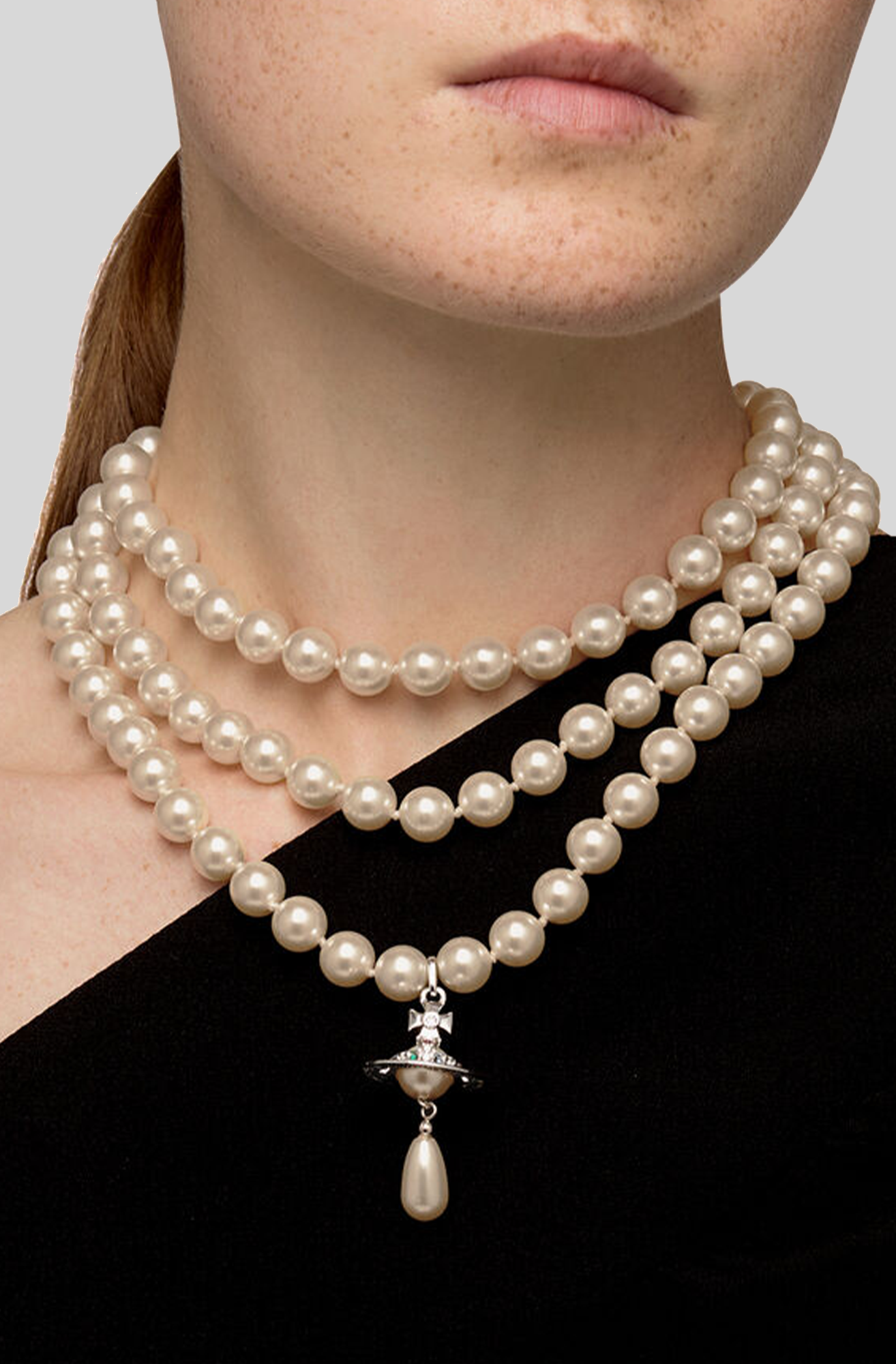 THREE ROW PEARL DROP CHOKER