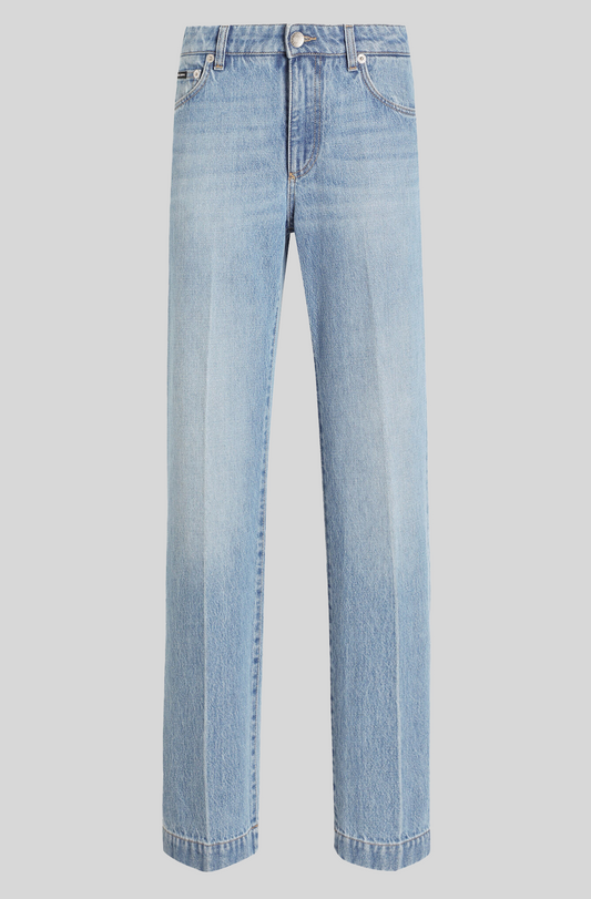 LOOSE DENIM JEANS WITH PRESSED PLEAT