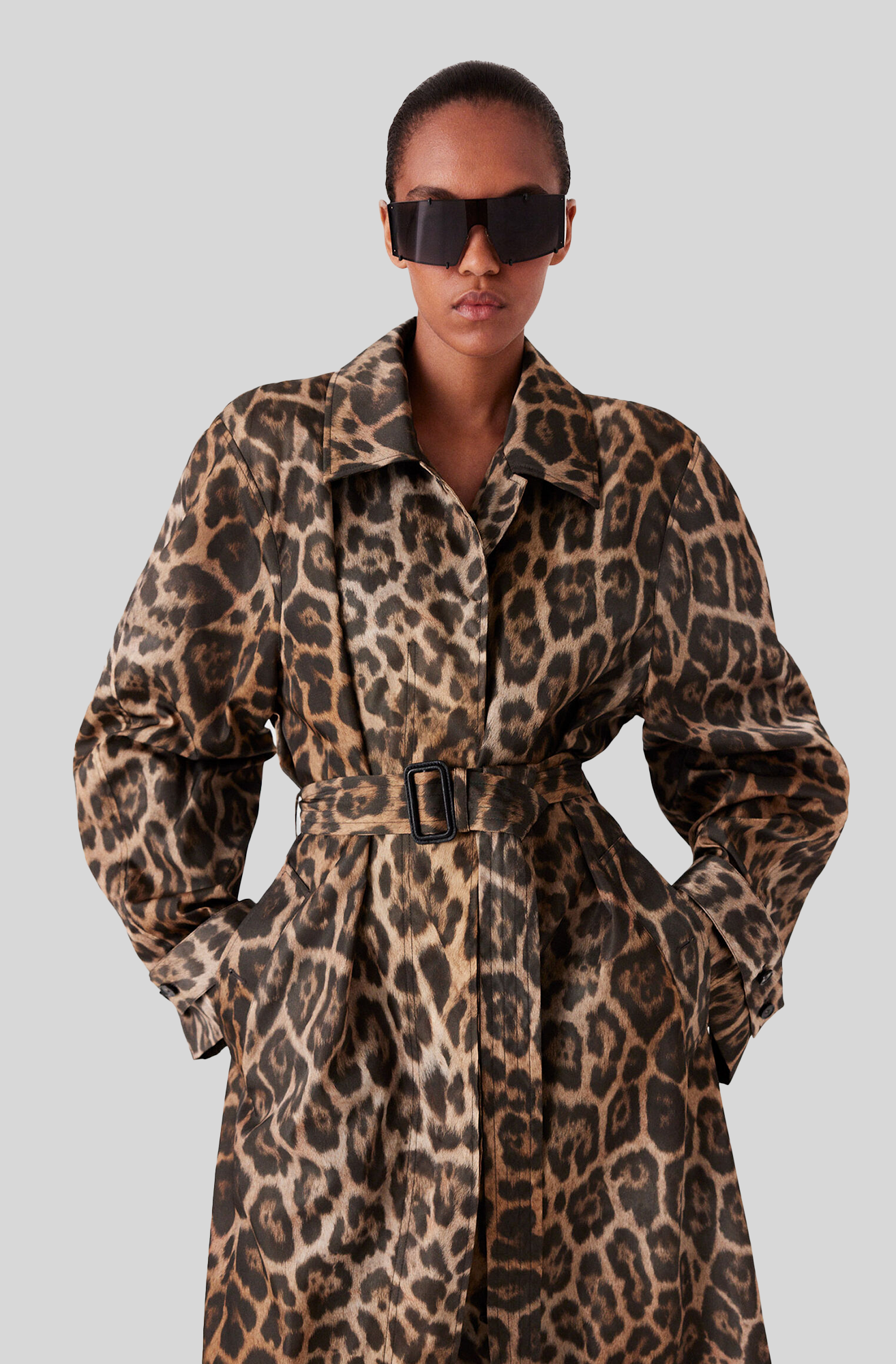 LEOPARD BELTED TRENCH COAT