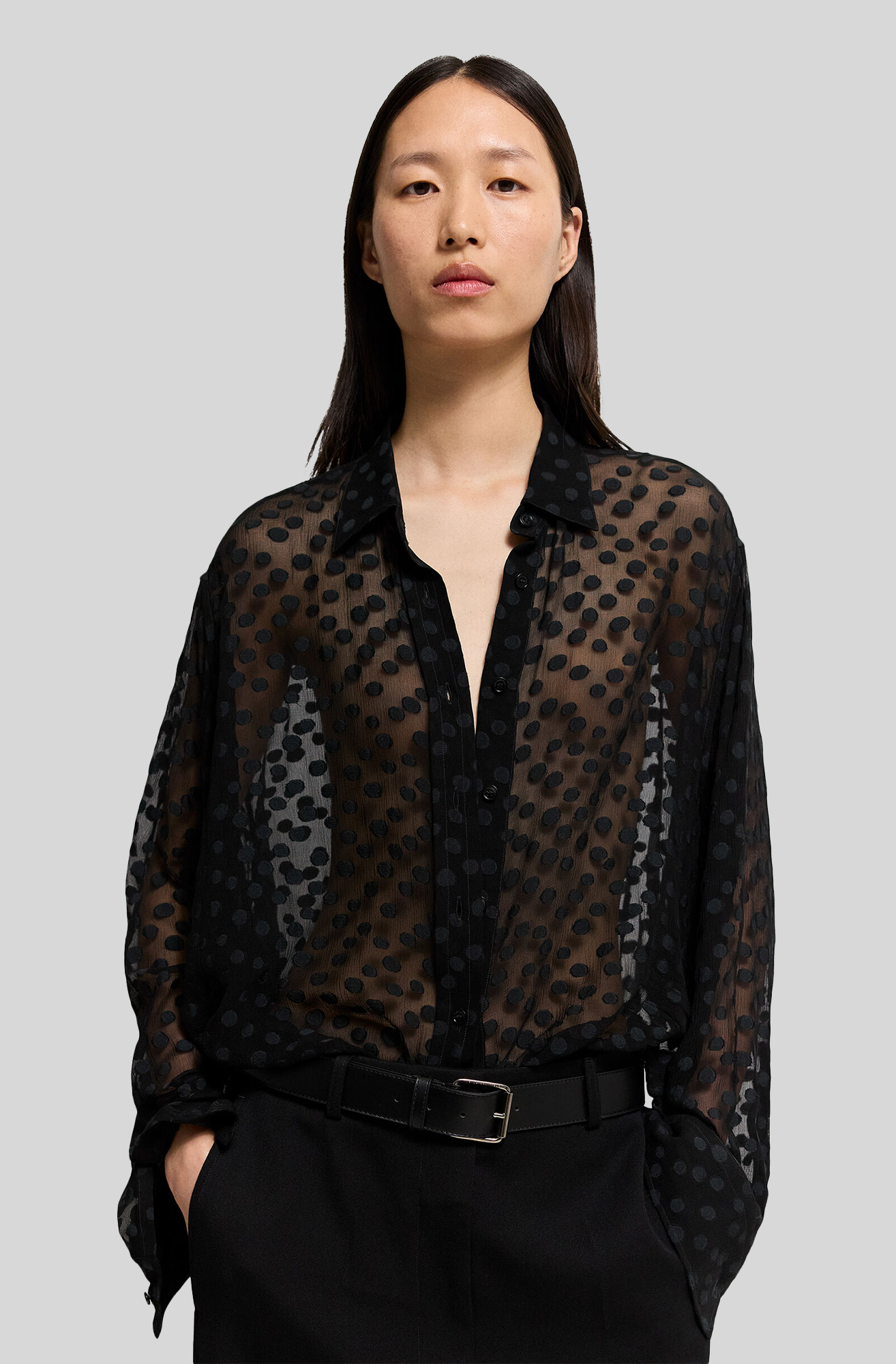 SHEER POLKA DOT CHIFFON SHIRT
