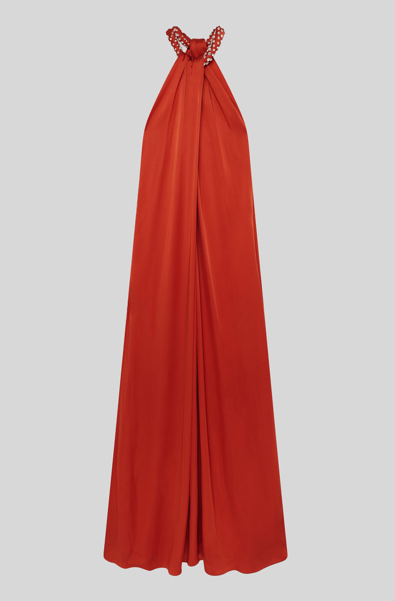 CRYSTAL HALTERNECK SATIN MAXI DRESS