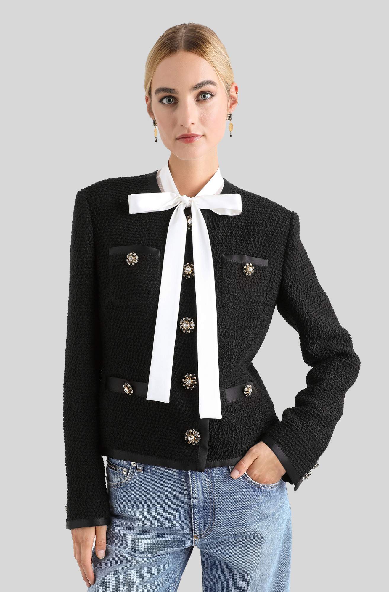 CROPPED SINGLE-BREASTED BOUCLÉ TWEED JACKET