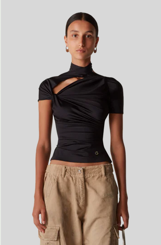 ASYMMETRIC DRAPED JERSEY TOP