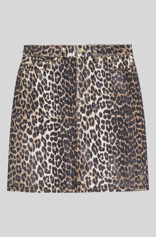 LEOPARD FOIL PRINT DENIM SKIRT