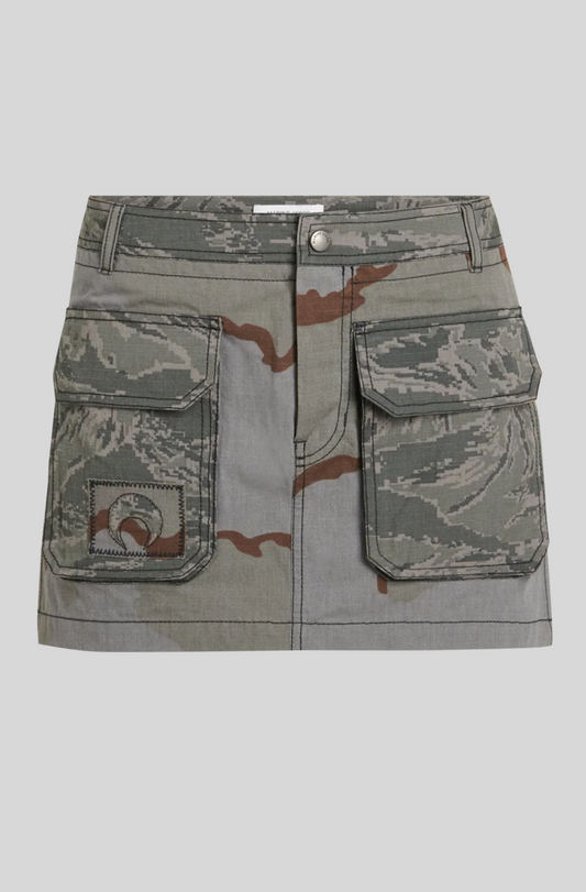 REGENERATED CAMO MINI SKIRT