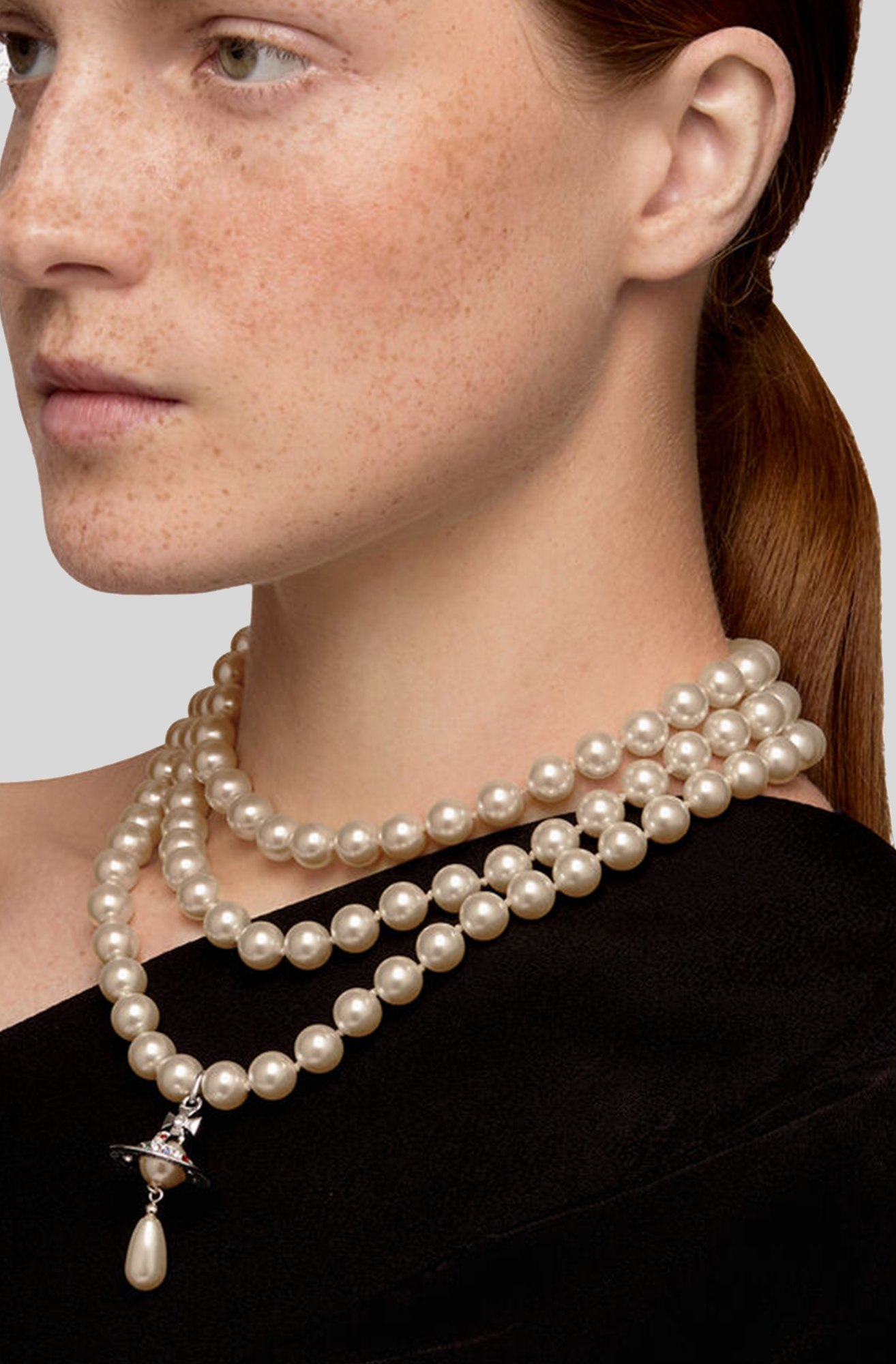 THREE ROW PEARL DROP CHOKER