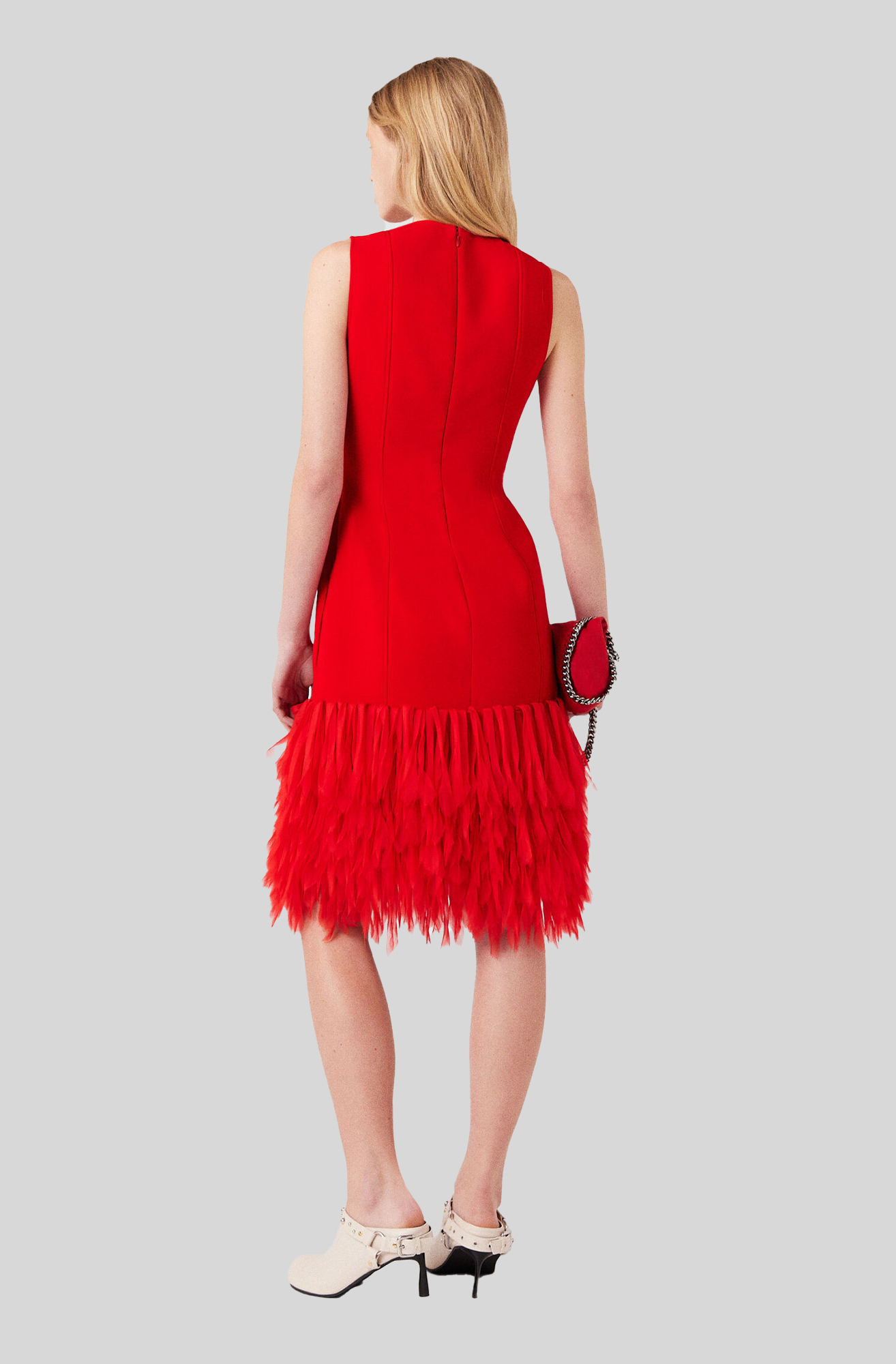 SLEEVELESS FEATHER MIDI DRESS