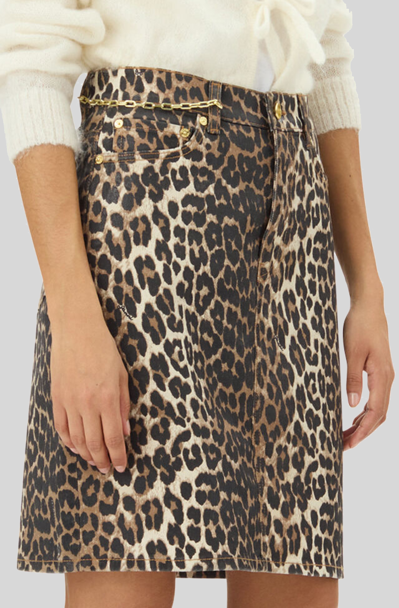 LEOPARD FOIL PRINT DENIM SKIRT