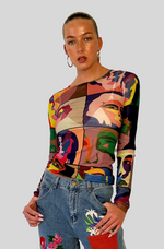Load image into Gallery viewer, FACES PRINTED MESH SHIRT
