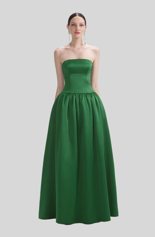 GREEN SATIN BANDEAU MAXI DRESS