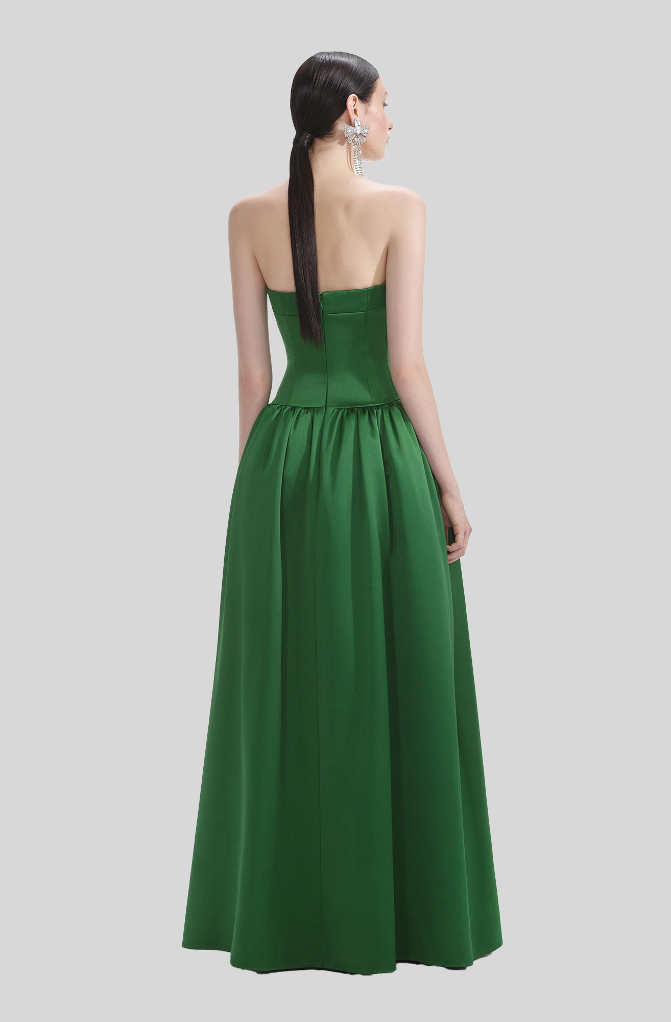 GREEN SATIN BANDEAU MAXI DRESS