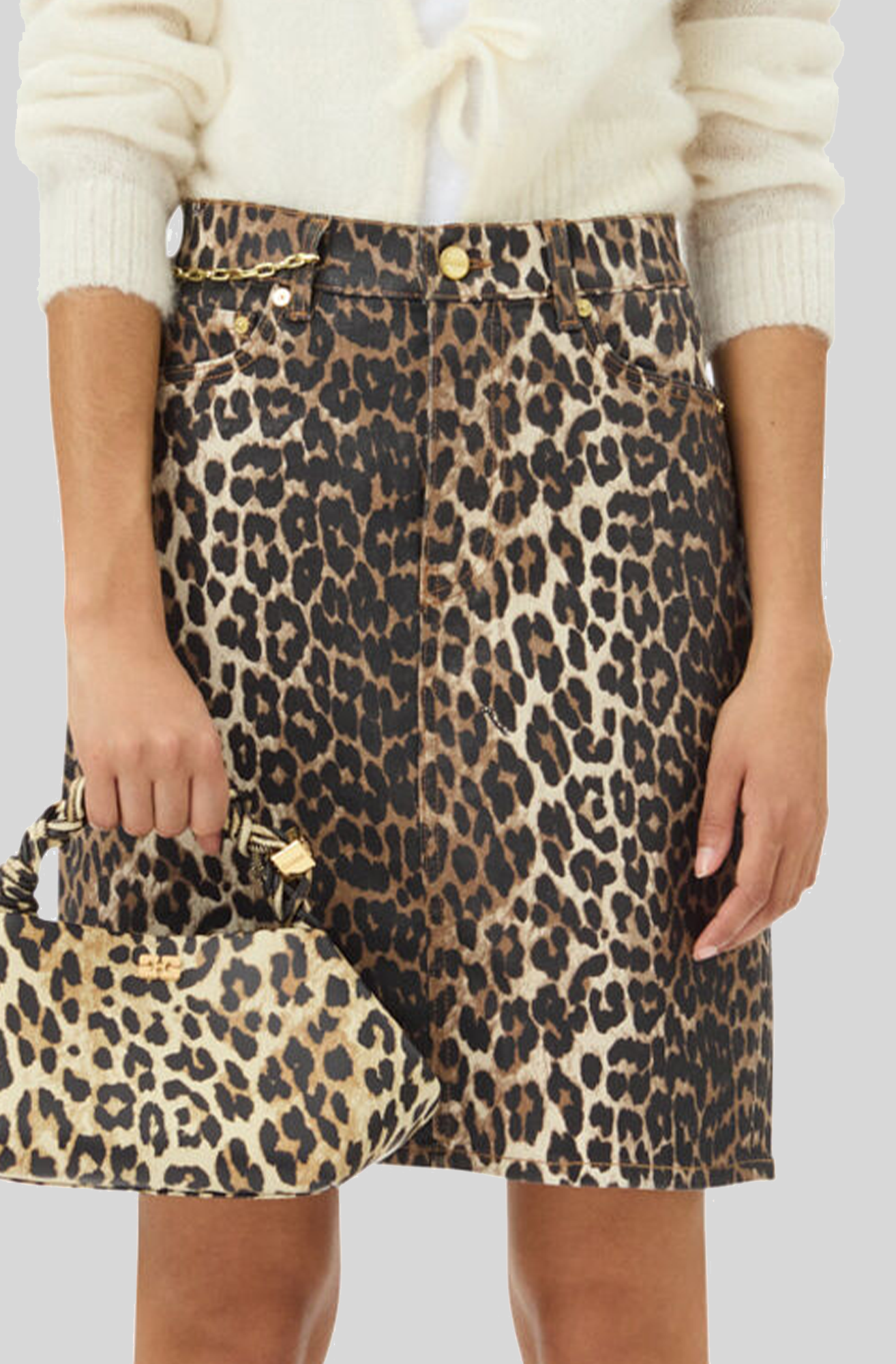 LEOPARD FOIL PRINT DENIM SKIRT