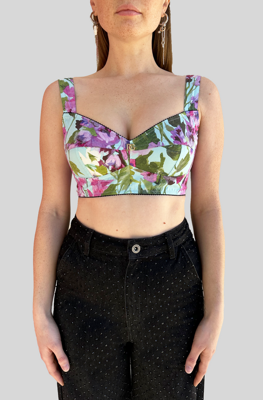 FLORAL PRINT BUSTIER TOP IN BLUEBELL PRINT