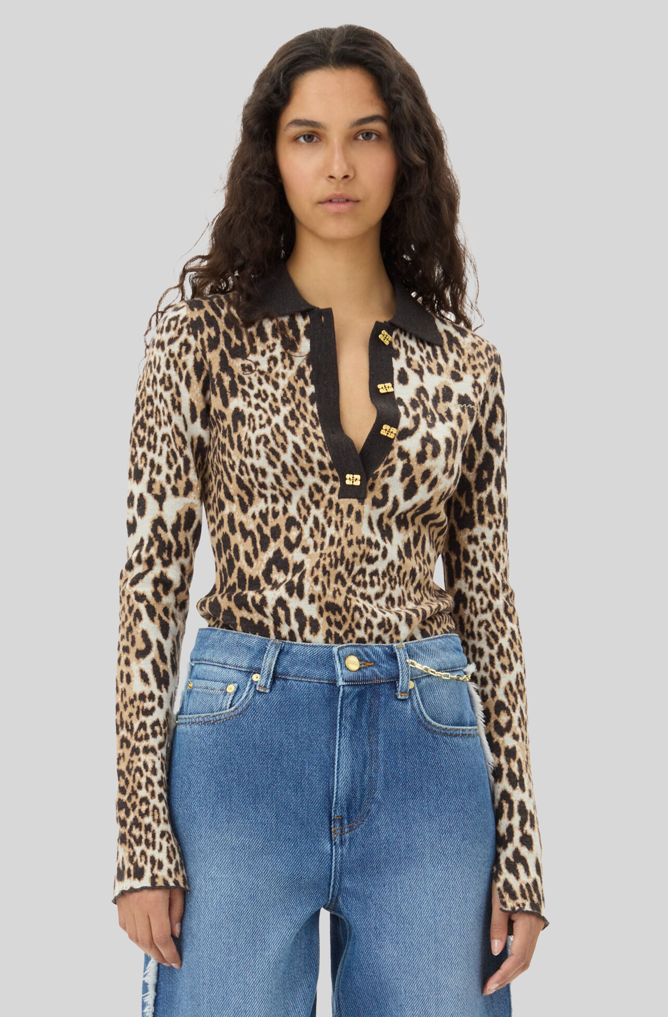 LEOPARD KNITTED POLO SHIRT