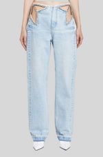 Load image into Gallery viewer, DIAMANTÉ STAR WIDE LEG JEAN
