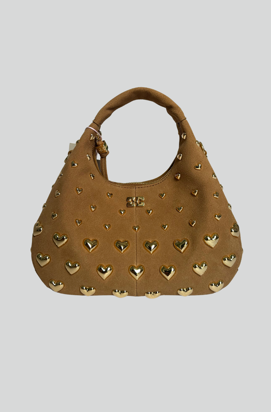 RECYCLED SUEDE STUD MINI HOBO BAG