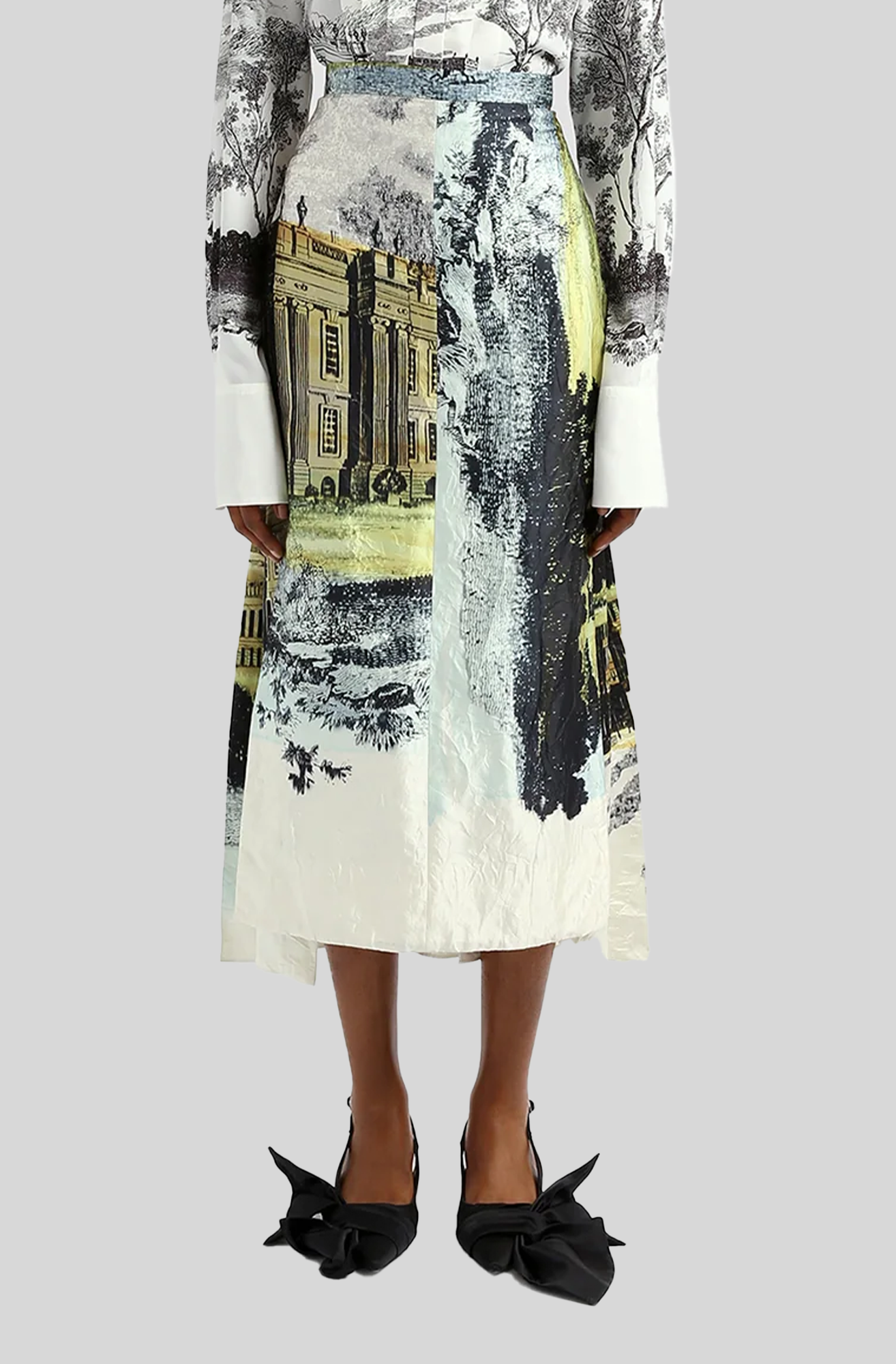 PRINTED CREPE DE CHINE SHIRT AND IVETS MIDI SKIRT SET