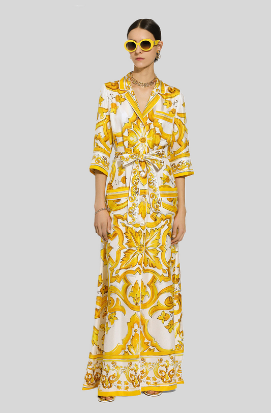 SILK TWILL ROBE WITH MAJOLICA PRINT