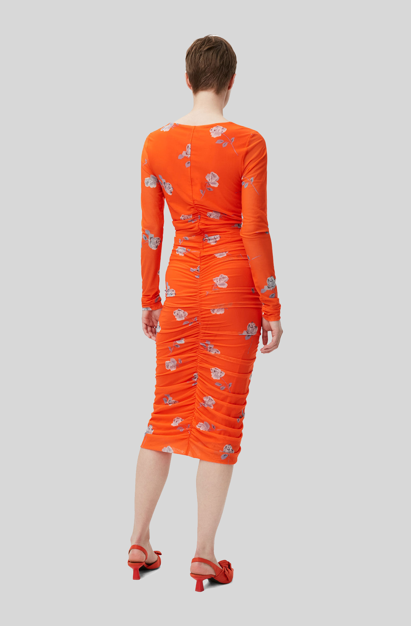 ROBE MIDI EN MAILLE FRONCÉE ORANGE