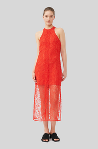 RED LACE HALTER NECK DRESS