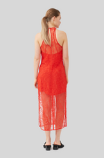 Load image into Gallery viewer, RED LACE HALTER NECK DRESS
