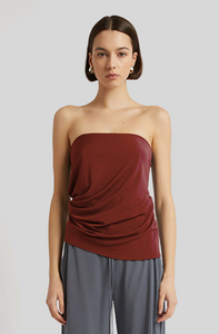 SIDE COWL STRAPLESS TOP IN CARELIAN